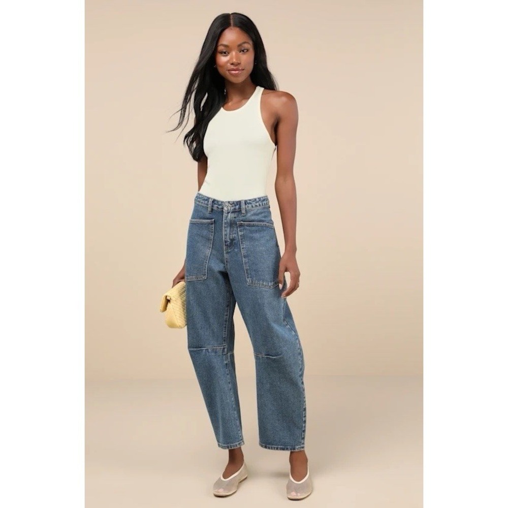 Steve Madden Haniel High-Rise Barrel-Leg Jeans Womens ~Small/medium Blue Denim